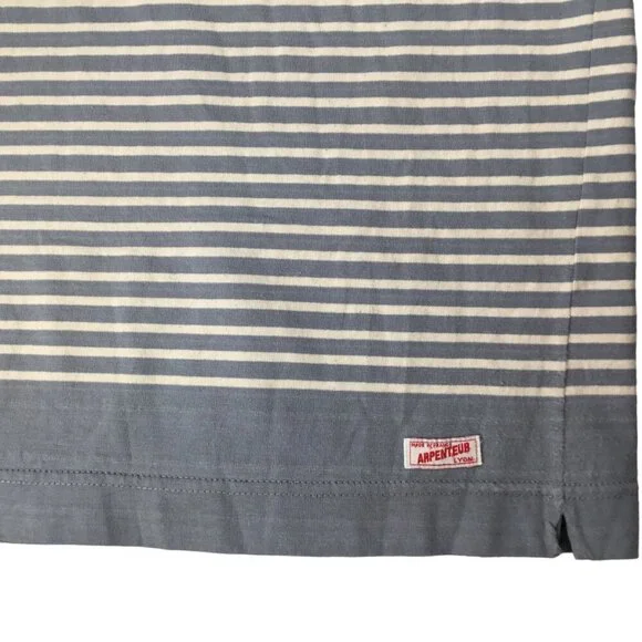 Arpenteur Top Shirt Mens XS France Pullover Striped 3/4 Sleeve Pocket Gray White - Picture 4 of 6